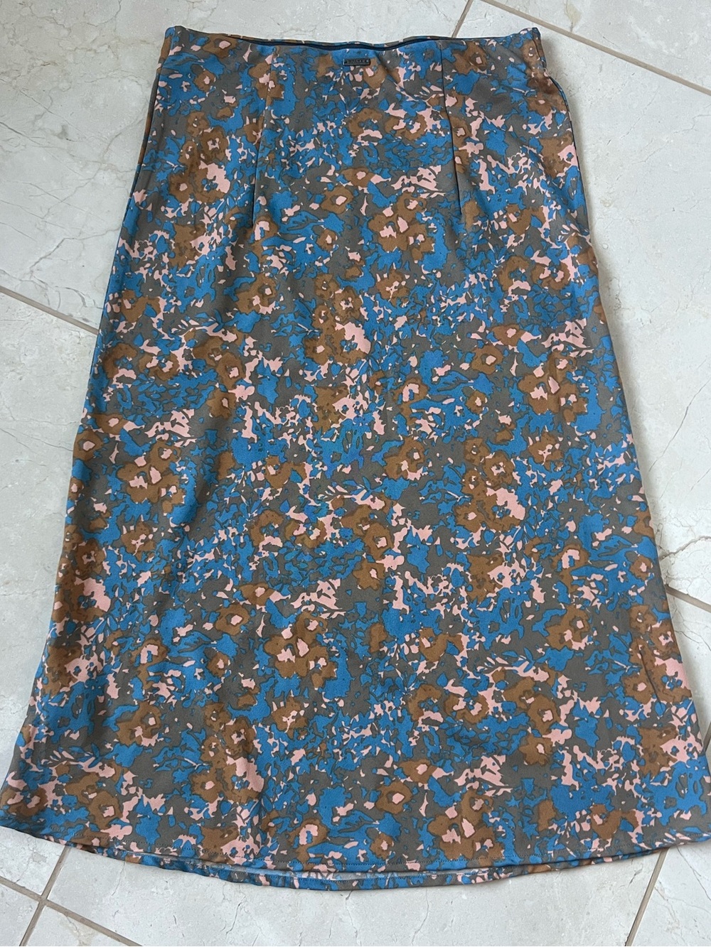 prAna Wild At Heart Blue Brown Pink Floral Camo Pull On Women's Midi Skirt Small